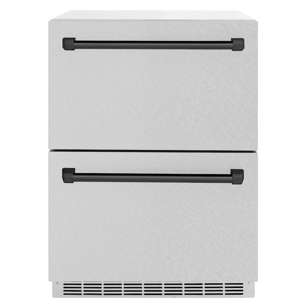 ZLINE Autograph Edition Touchstone 24-inch refrigerator in satin stainless steel and matte black accents RDSOZ-SN-24-MB