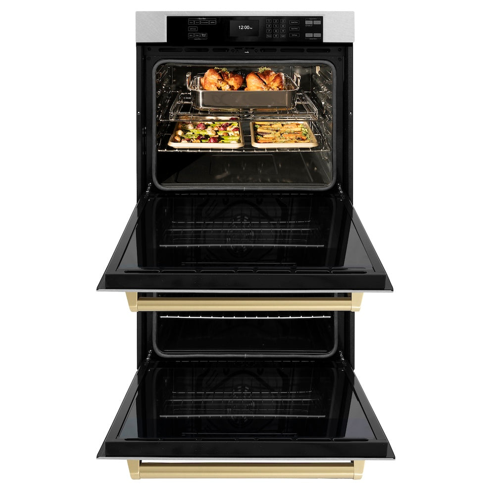 ZLINE Autograph Edition Professional 30-inch wall oven in satin stainless steel and champagne bronze accents WADSZ-30-CB, front view