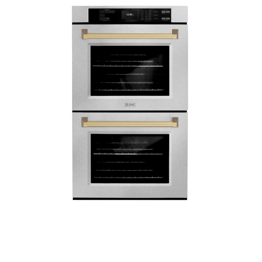 ZLINE Autograph Edition Professional 30-inch wall oven in satin stainless steel and champagne bronze accents WADSZ-30-CB, front view
