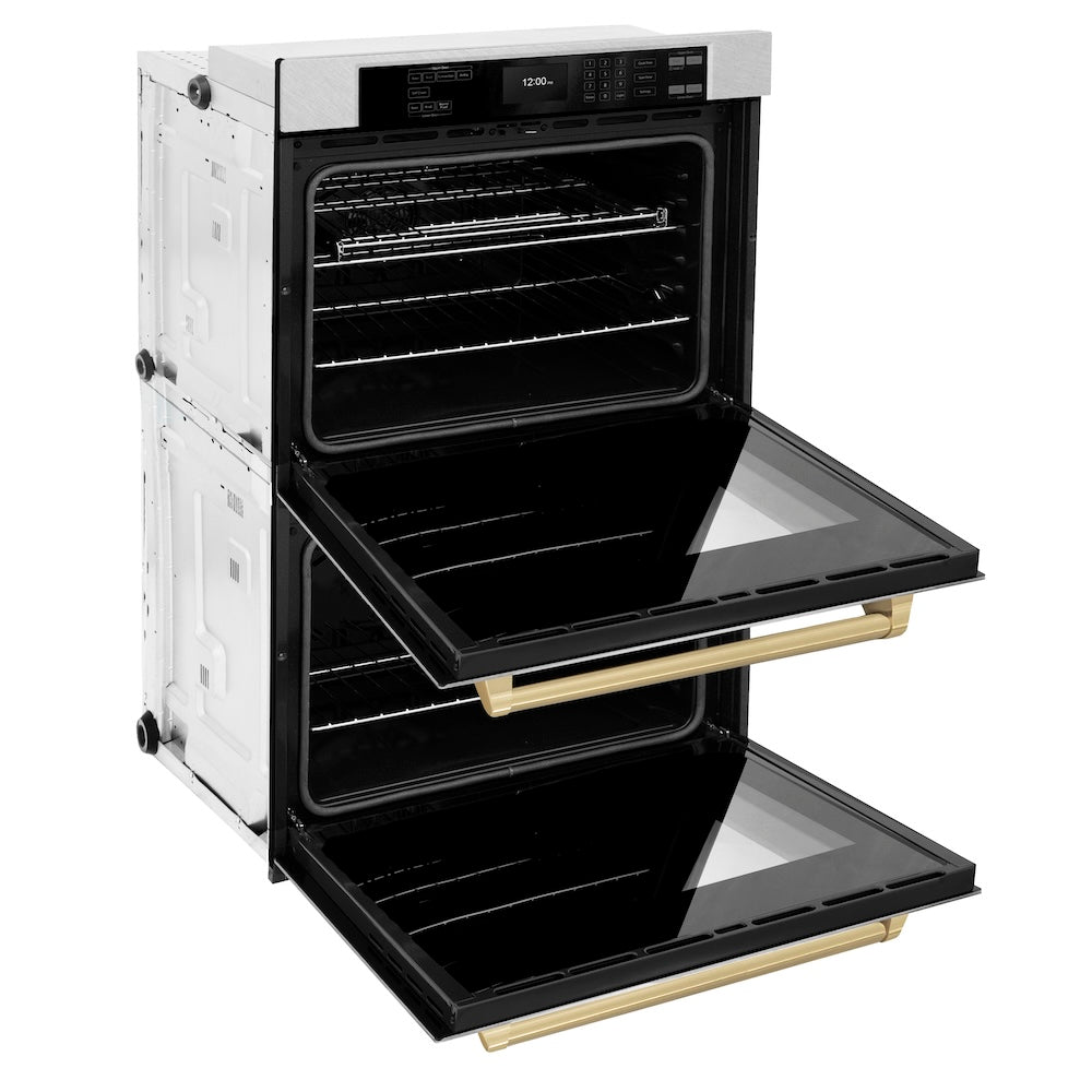 ZLINE Autograph Edition Professional 30-inch wall oven in satin stainless steel and champagne bronze accents WADSZ-30-CB, door open