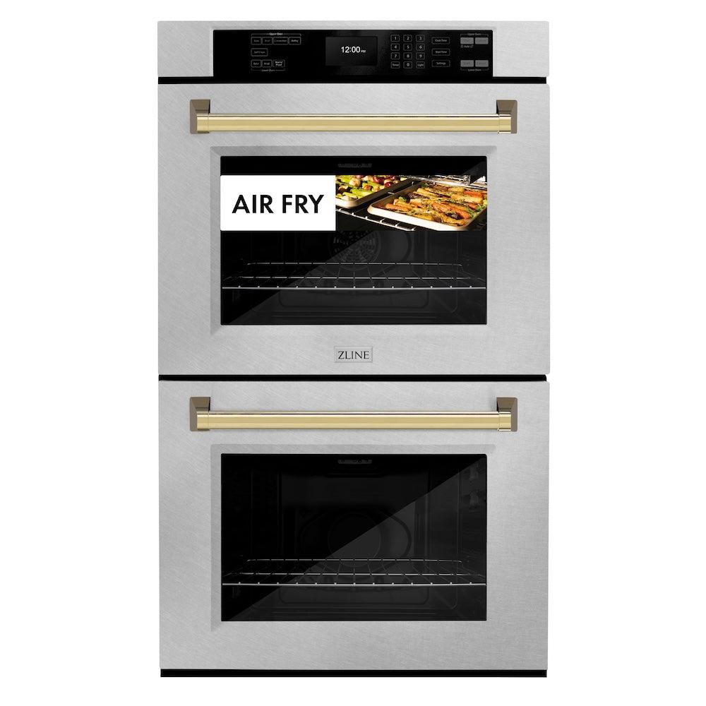 ZLINE Autograph Edition Professional 30-inch wall oven in satin stainless steel and polished gold accents WADSZ-30-G, view 7