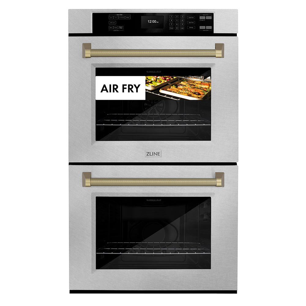 ZLINE Autograph Edition Professional 30-inch wall oven in satin stainless steel and champagne bronze accents WADSZ-30-KCB, view 3