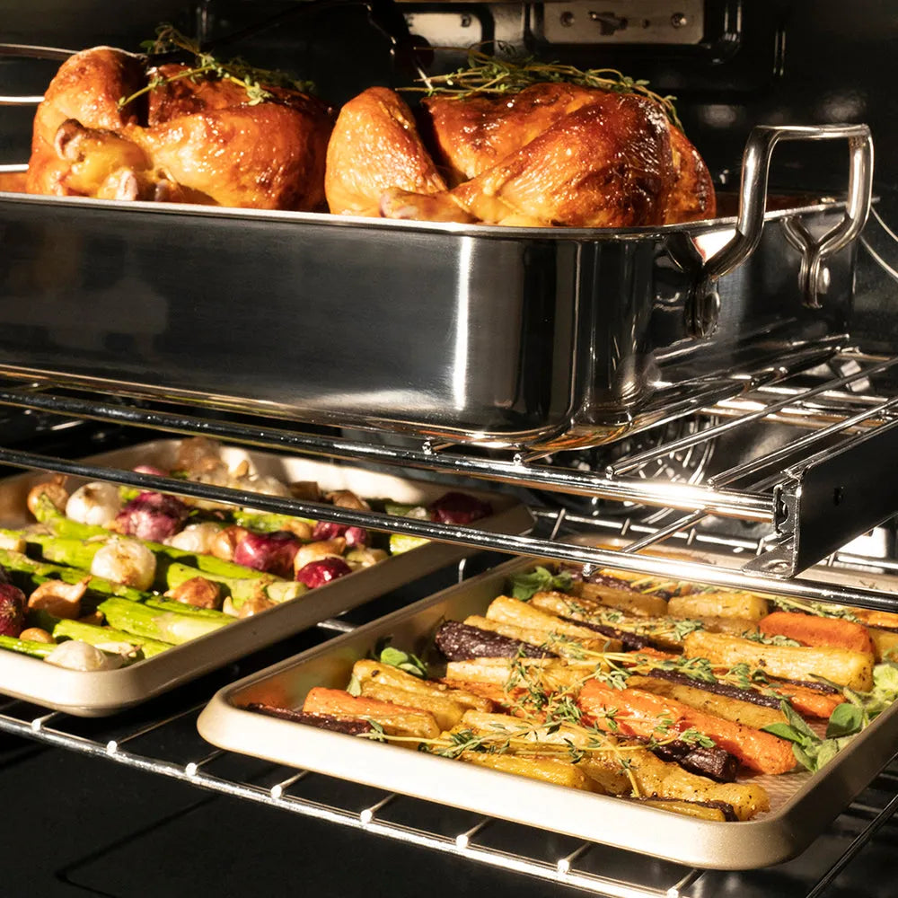 ZLINE Autograph Edition Professional 30-inch wall oven in satin stainless steel and champagne bronze accents WADSZ-30-KCB, detail