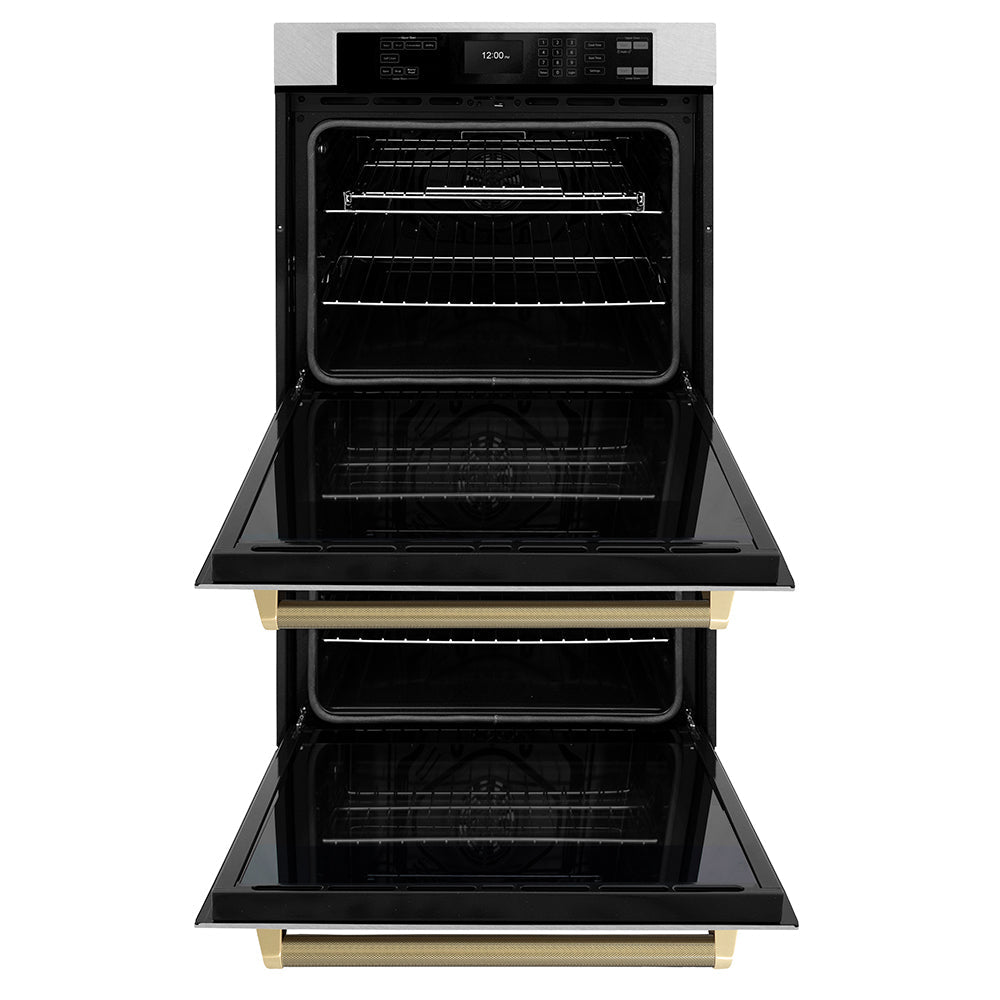 ZLINE Autograph Edition Professional 30-inch wall oven in satin stainless steel and champagne bronze accents WADSZ-30-KCB, front view