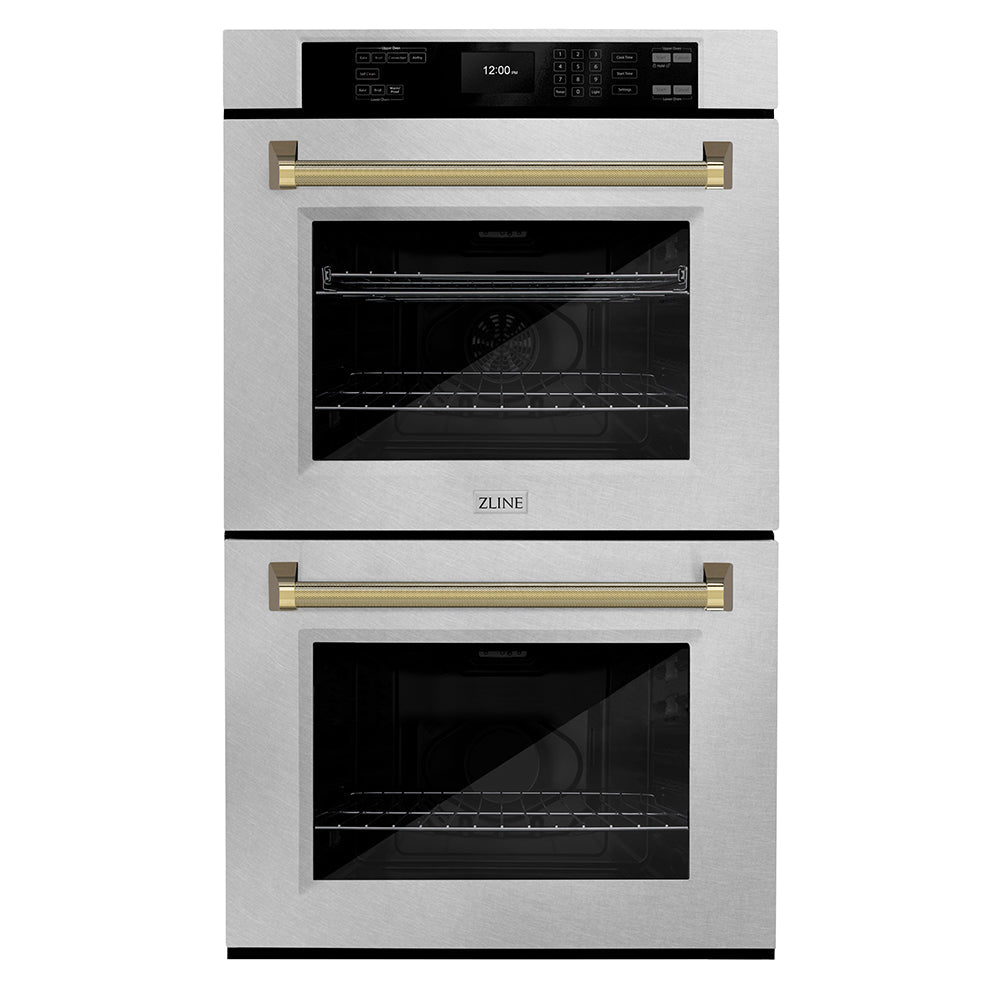ZLINE Autograph Edition Professional 30-inch wall oven in satin stainless steel and polished gold accents WADSZ-30-KG