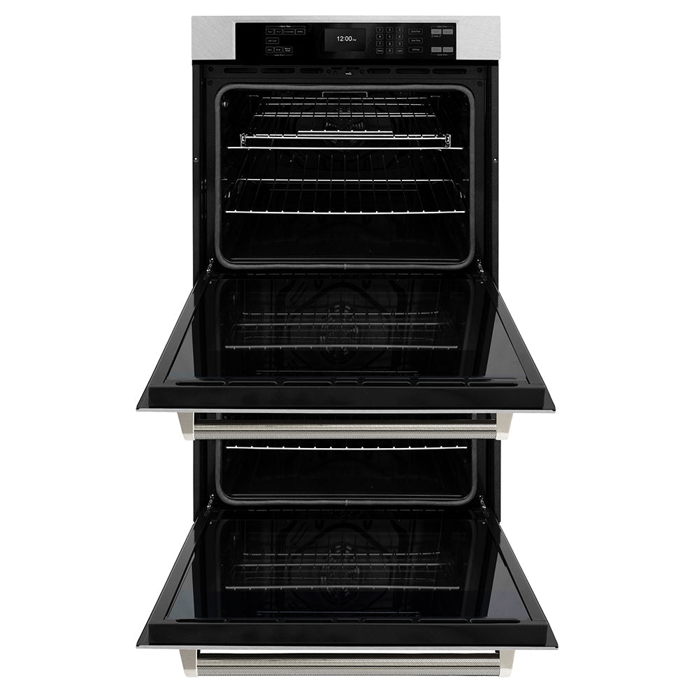 ZLINE Autograph Edition Professional 30-inch wall oven in satin stainless steel and polished nickel accents WADSZ-30-KPN, front view