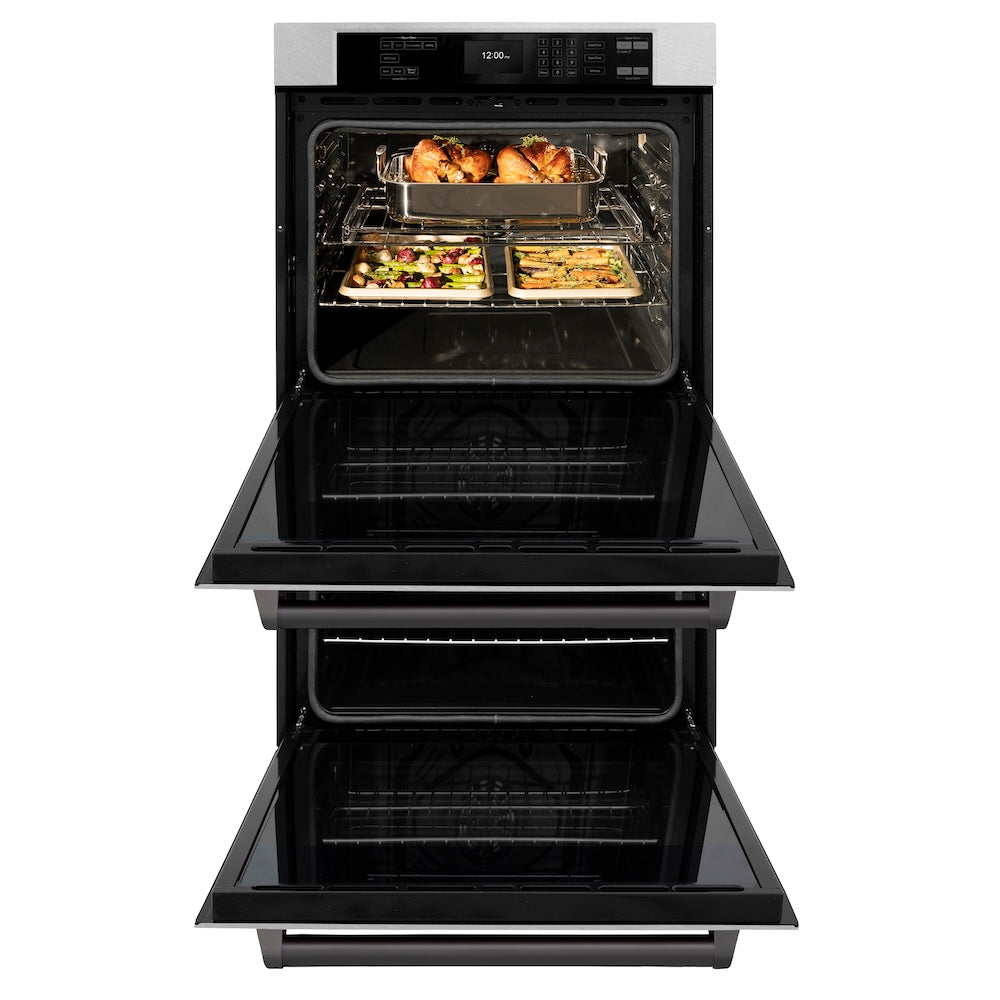 ZLINE Autograph Edition Professional 30-inch wall oven in satin stainless steel and matte black accents WADSZ-30-MB, front view