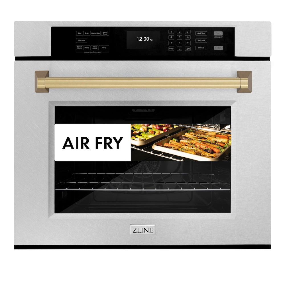 ZLINE Autograph Edition Professional 30-inch wall oven in satin stainless steel and champagne bronze accents WASSZ-30-CB, view 7