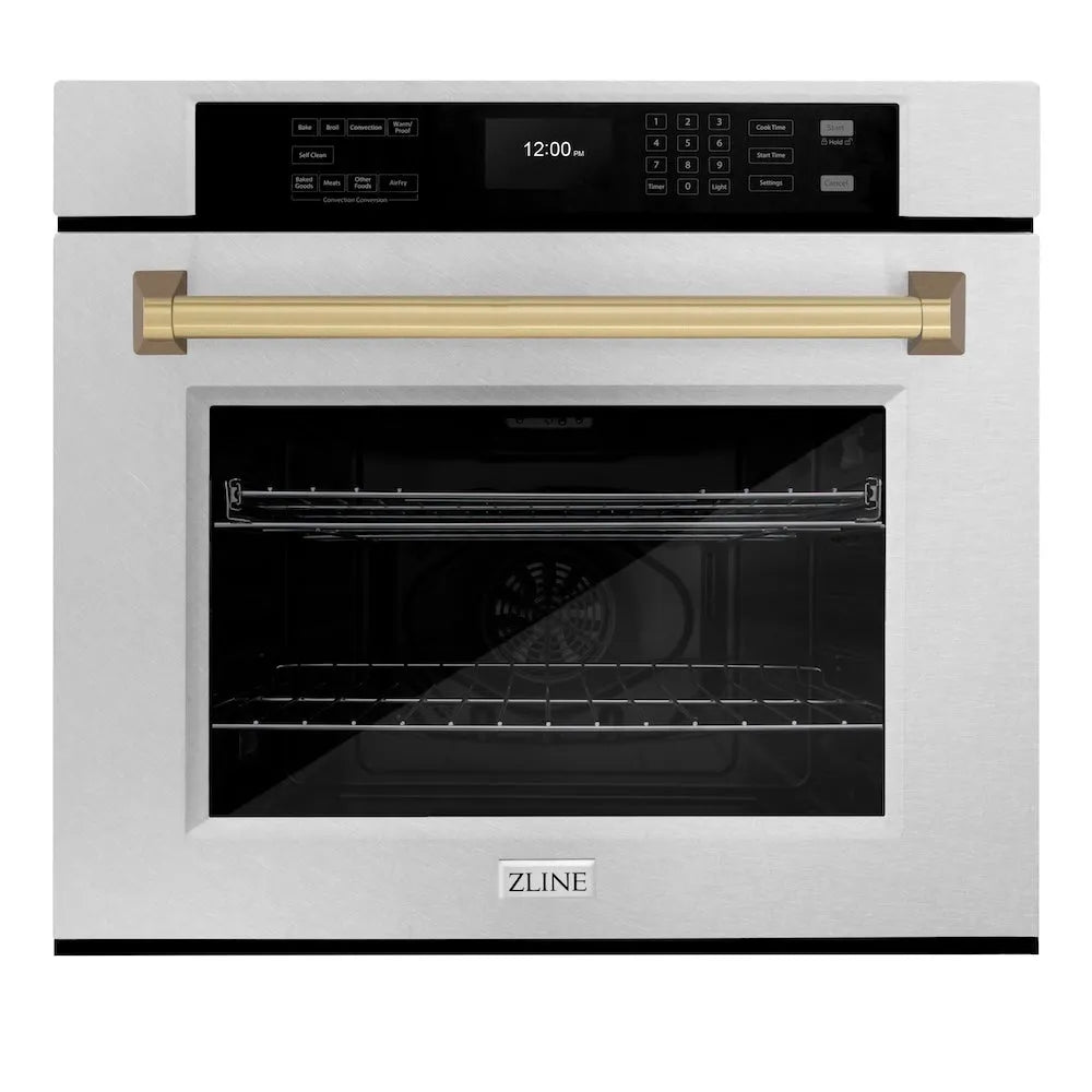 ZLINE Autograph Edition Professional 30-inch wall oven in satin stainless steel and champagne bronze accents WASSZ-30-CB