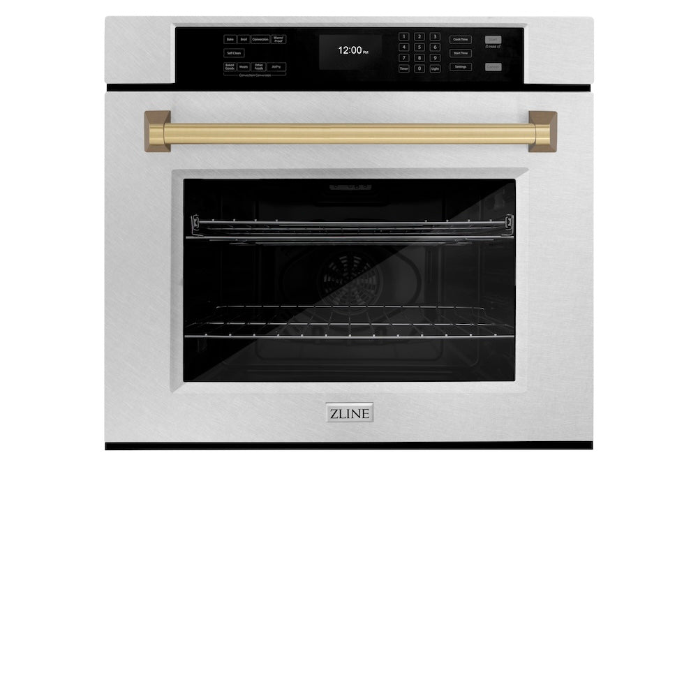 ZLINE Autograph Edition Professional 30-inch wall oven in satin stainless steel and champagne bronze accents WASSZ-30-CB, view 4