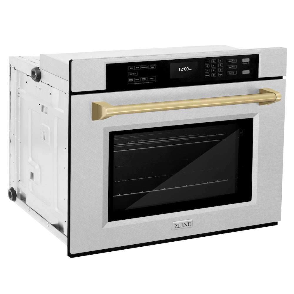 ZLINE Autograph Edition Professional 30-inch wall oven in satin stainless steel and champagne bronze accents WASSZ-30-CB, side view