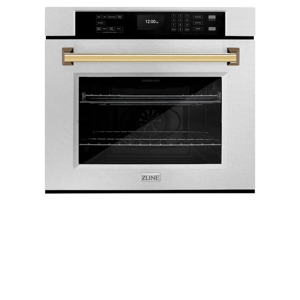 ZLINE Autograph Edition Professional 30-inch wall oven in satin stainless steel and polished gold accents WASSZ-30-G, view 4