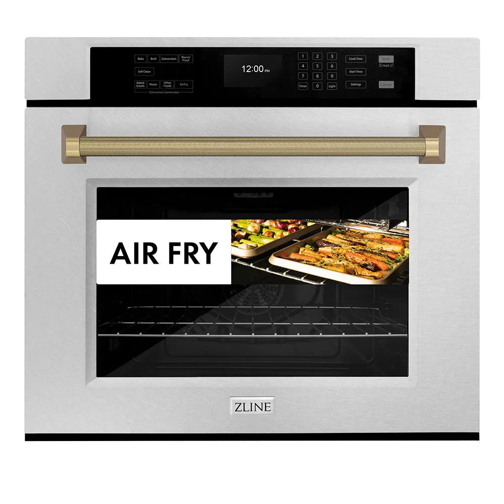 ZLINE Autograph Edition Professional 30-inch wall oven in satin stainless steel and champagne bronze accents WASSZ-30-KCB, view 3