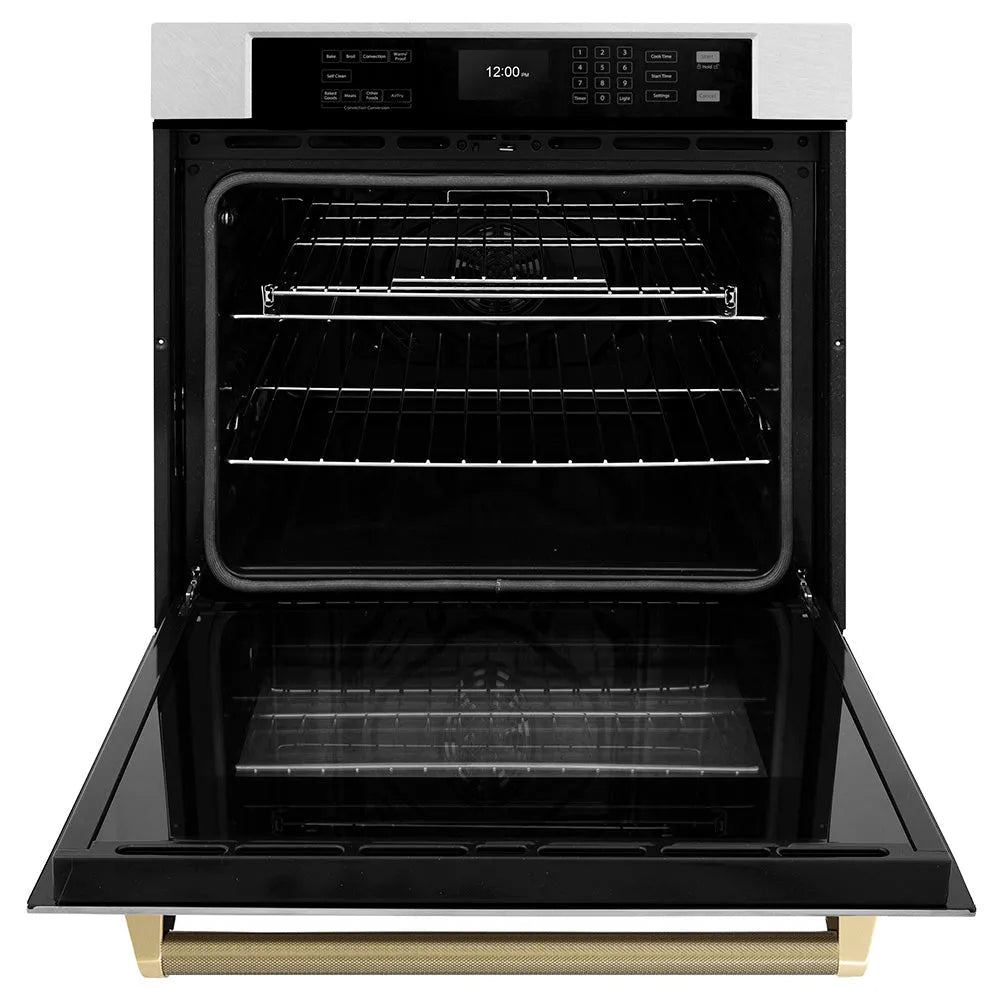 ZLINE Autograph Edition Professional 30-inch wall oven in satin stainless steel and champagne bronze accents WASSZ-30-KCB, front view