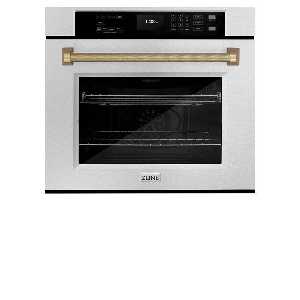 ZLINE Autograph Edition Professional 30-inch wall oven in satin stainless steel and champagne bronze accents WASSZ-30-KCB, view 4