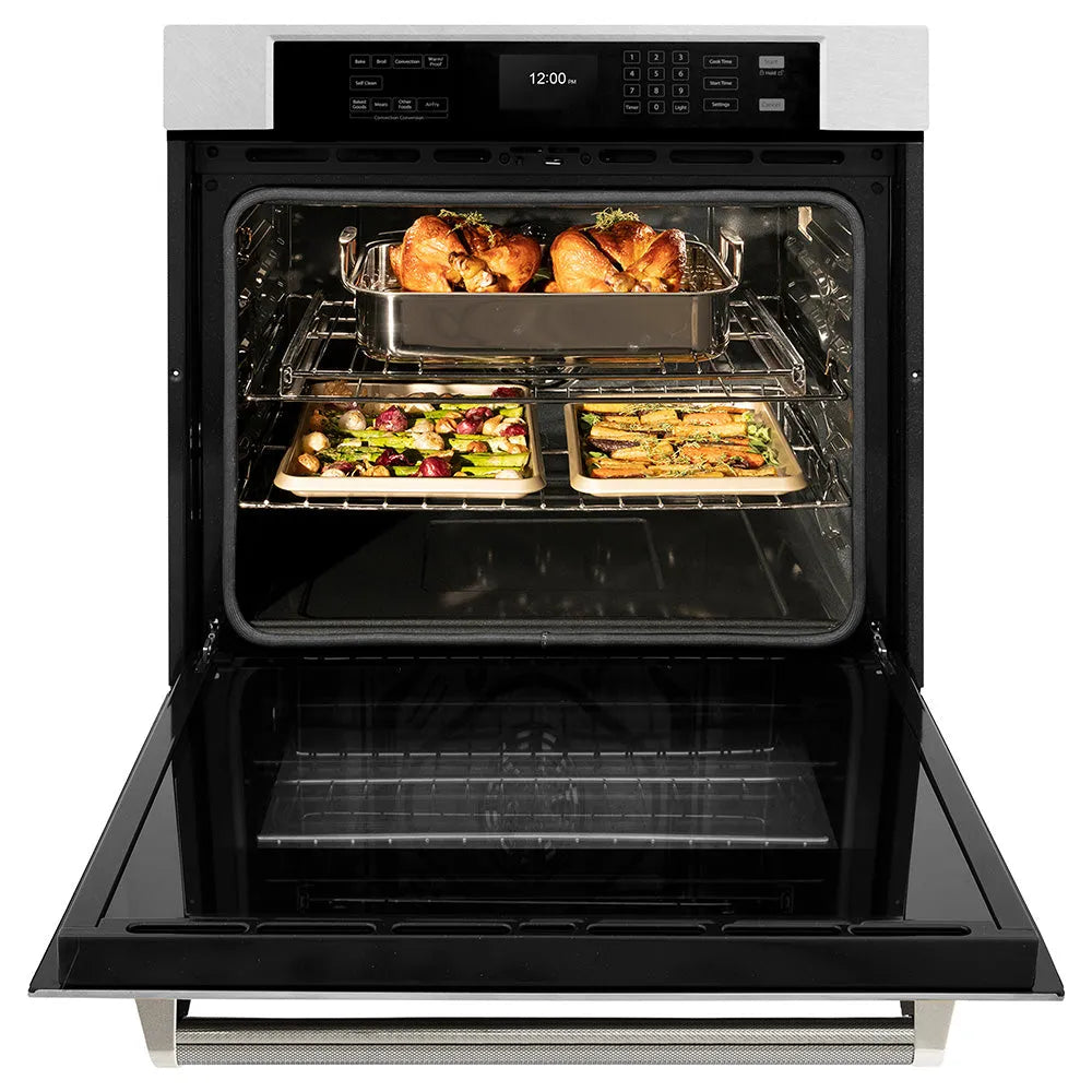ZLINE Autograph Edition Professional 30-inch wall oven in satin stainless steel and polished nickel accents WASSZ-30-KPN, front view