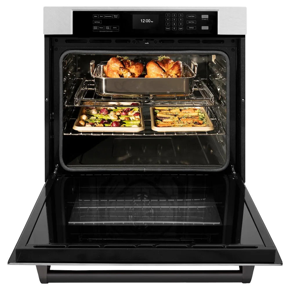 ZLINE Autograph Edition Professional 30-inch wall oven in satin stainless steel and matte black accents WASSZ-30-MB, front view