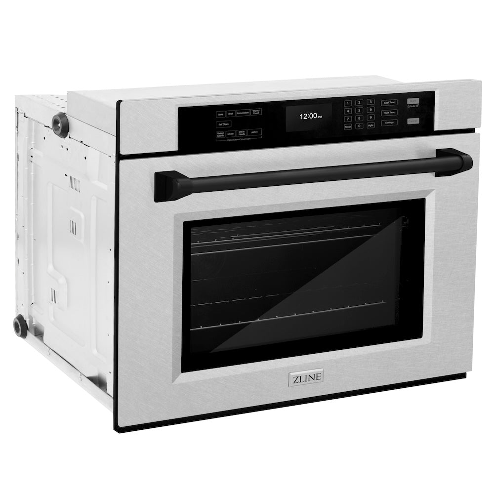 ZLINE Autograph Edition Professional 30-inch wall oven in satin stainless steel and matte black accents WASSZ-30-MB, side view