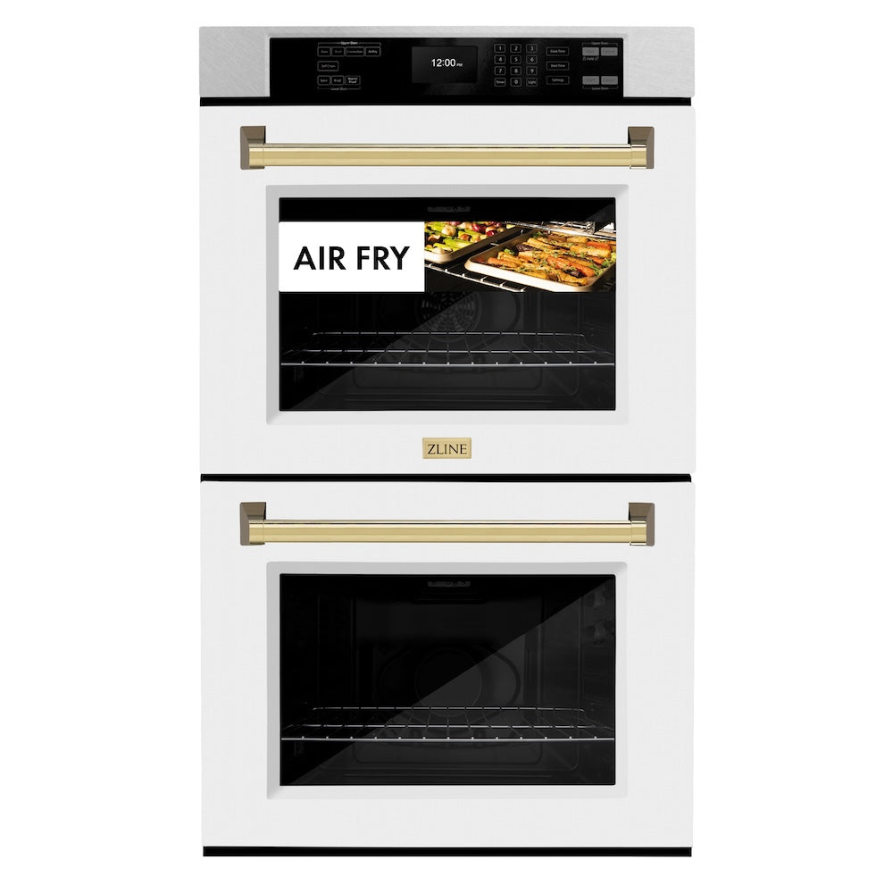 ZLINE Autograph Edition Professional 30-inch wall oven in satin stainless steel with white matte door and polished gold accents WADSZ-WM-30-G, view 7
