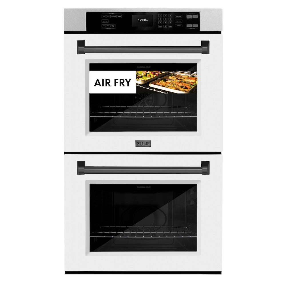ZLINE Autograph Edition Professional 30-inch wall oven in satin stainless steel with white matte door and matte black accents WADSZ-WM-30-MB, front view