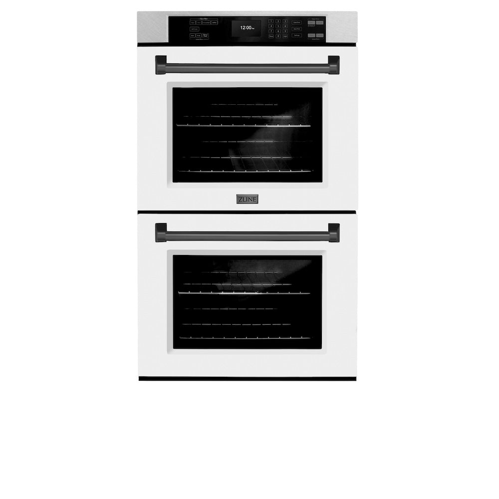 ZLINE Autograph Edition Professional 30-inch wall oven in satin stainless steel with white matte door and matte black accents WADSZ-WM-30-MB, front view