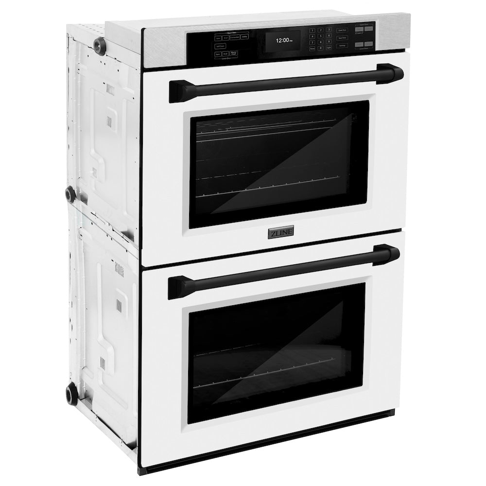 ZLINE Autograph Edition Professional 30-inch wall oven in satin stainless steel with white matte door and matte black accents WADSZ-WM-30-MB, side view