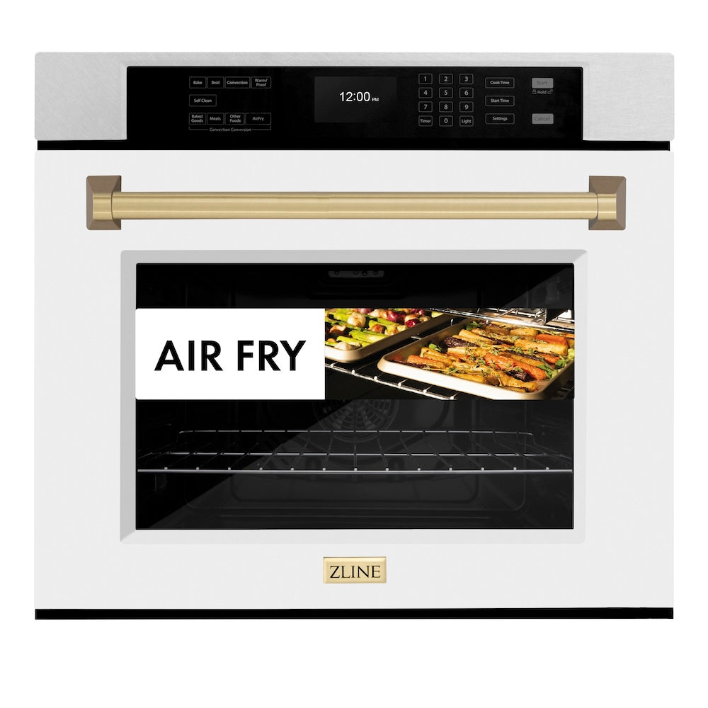 ZLINE Autograph Edition Professional 30-inch wall oven in satin stainless steel with white matte door and champagne bronze accents WASSZ-WM-30-CB, view 7