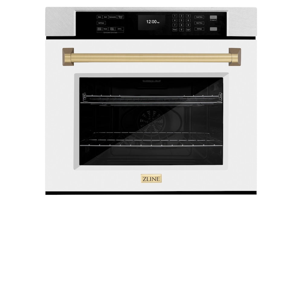 ZLINE Autograph Edition Professional 30-inch wall oven in satin stainless steel with white matte door and champagne bronze accents WASSZ-WM-30-CB, view 4