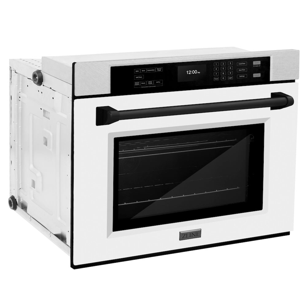 ZLINE Autograph Edition Professional 30-inch wall oven in satin stainless steel with white matte door and matte black accents WASSZ-WM-30-MB, side view