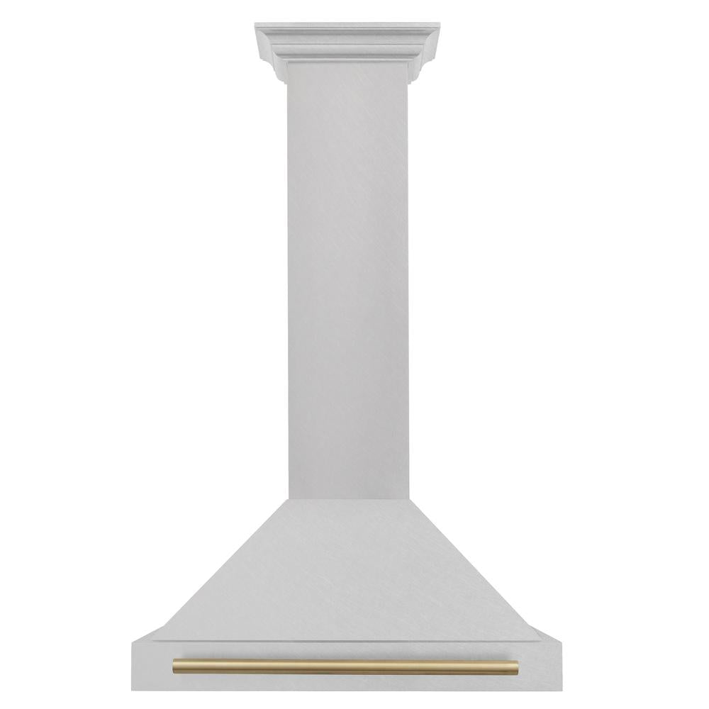 ZLINE Autograph Edition 30-inch range hood in satin stainless steel and champagne bronze accents KB4SNZ-30-CB, front view