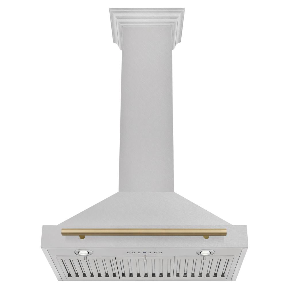 ZLINE Autograph Edition 30-inch range hood in satin stainless steel and champagne bronze accents KB4SNZ-30-CB, view 5