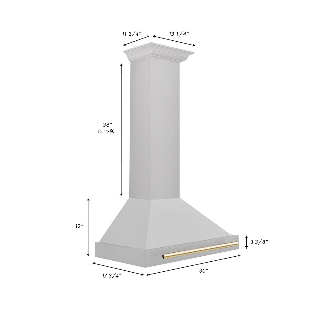 ZLINE Autograph Edition 30-inch range hood in satin stainless steel and polished gold accents KB4SNZ-30-G, view 7