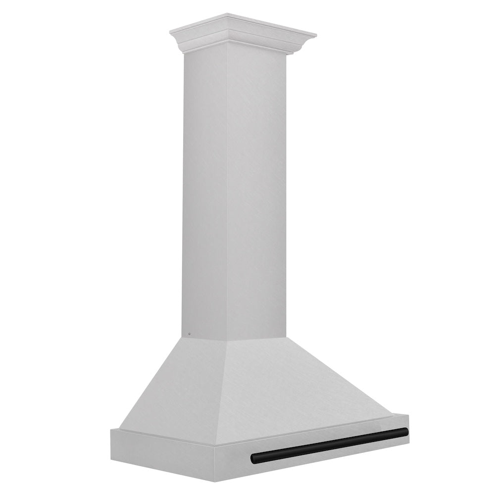 ZLINE Autograph Edition 30-inch range hood in satin stainless steel and matte black accents KB4SNZ-30-MB, side view
