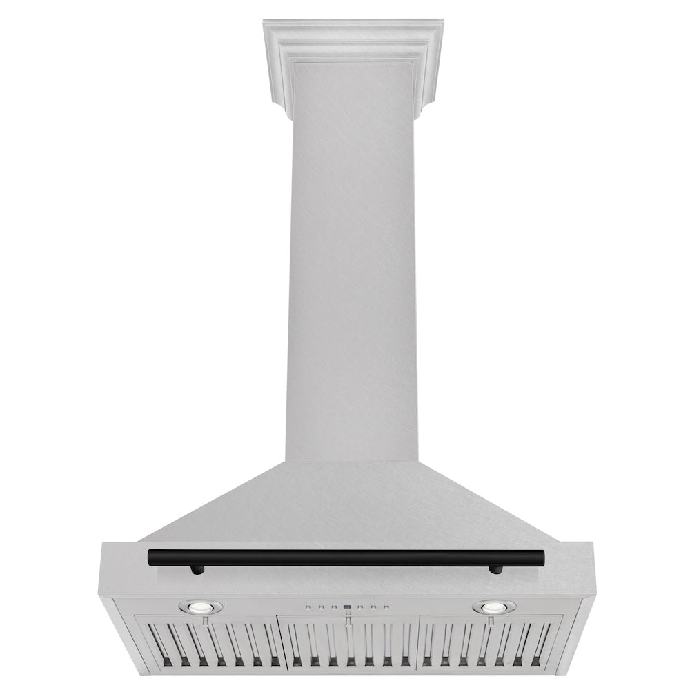 ZLINE Autograph Edition 30-inch range hood in satin stainless steel and matte black accents KB4SNZ-30-MB, view 4