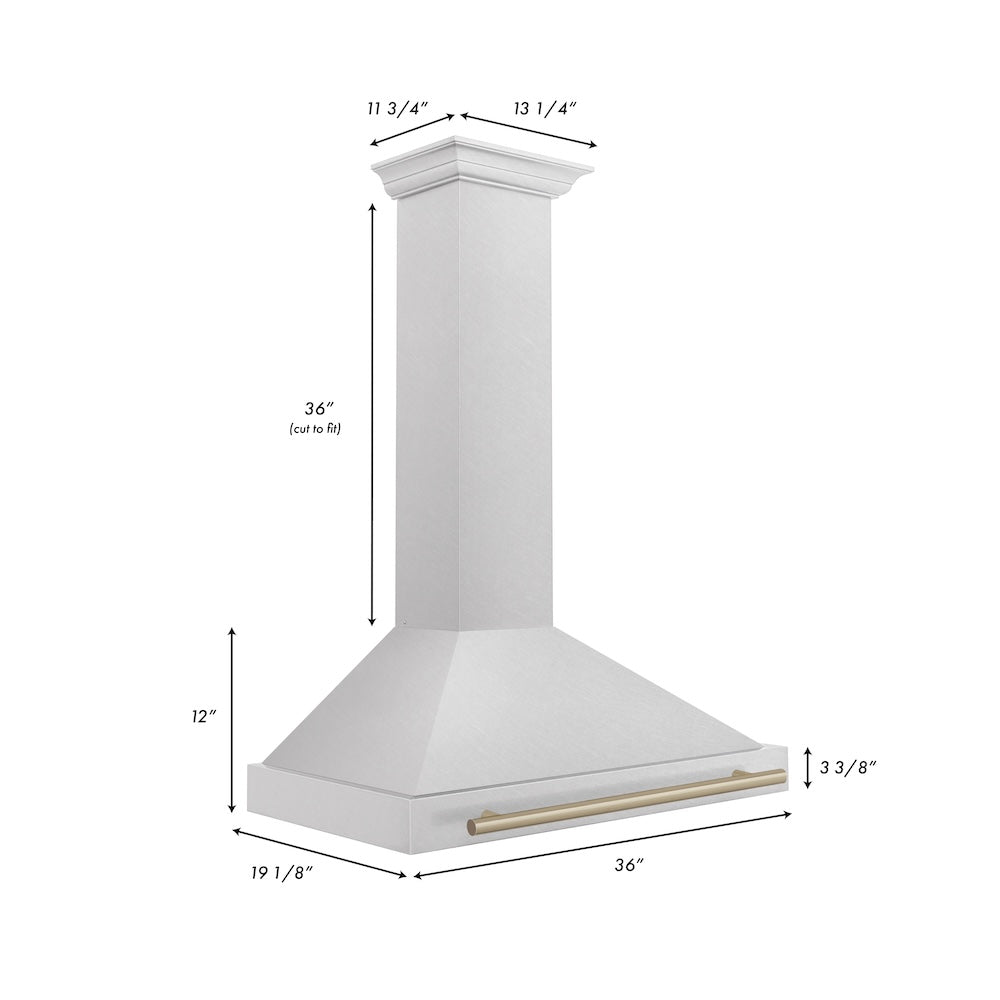ZLINE Autograph Edition 36-inch range hood in satin stainless steel and champagne bronze accents KB4SNZ-36-CB, view 6