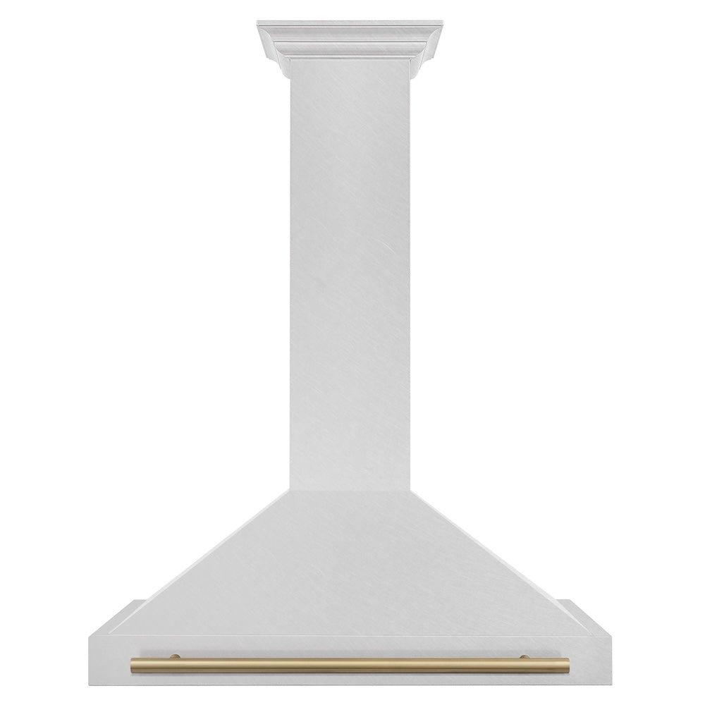 ZLINE Autograph Edition 36-inch range hood in satin stainless steel and champagne bronze accents KB4SNZ-36-CB, front view
