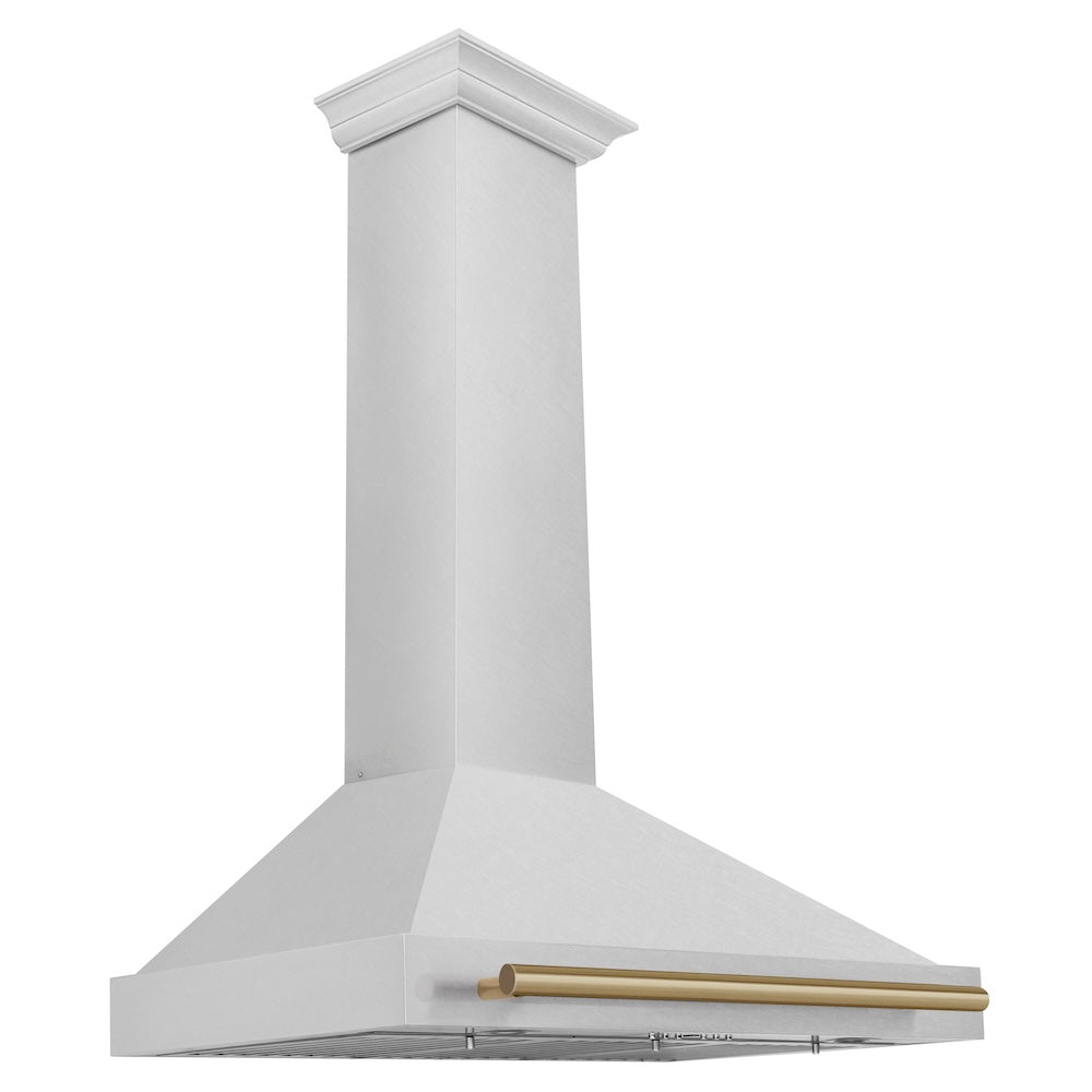 ZLINE Autograph Edition 36-inch range hood in satin stainless steel and champagne bronze accents KB4SNZ-36-CB