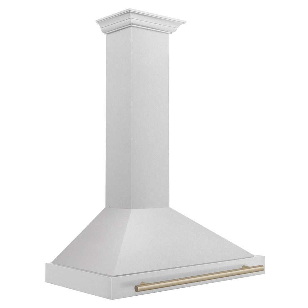 ZLINE Autograph Edition 36-inch range hood in satin stainless steel and champagne bronze accents KB4SNZ-36-CB, side view