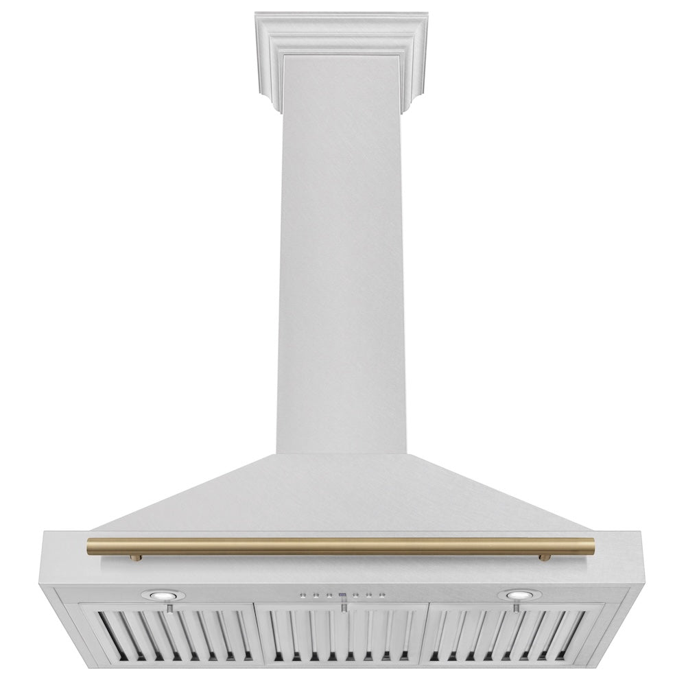 ZLINE Autograph Edition 36-inch range hood in satin stainless steel and champagne bronze accents KB4SNZ-36-CB, view 5