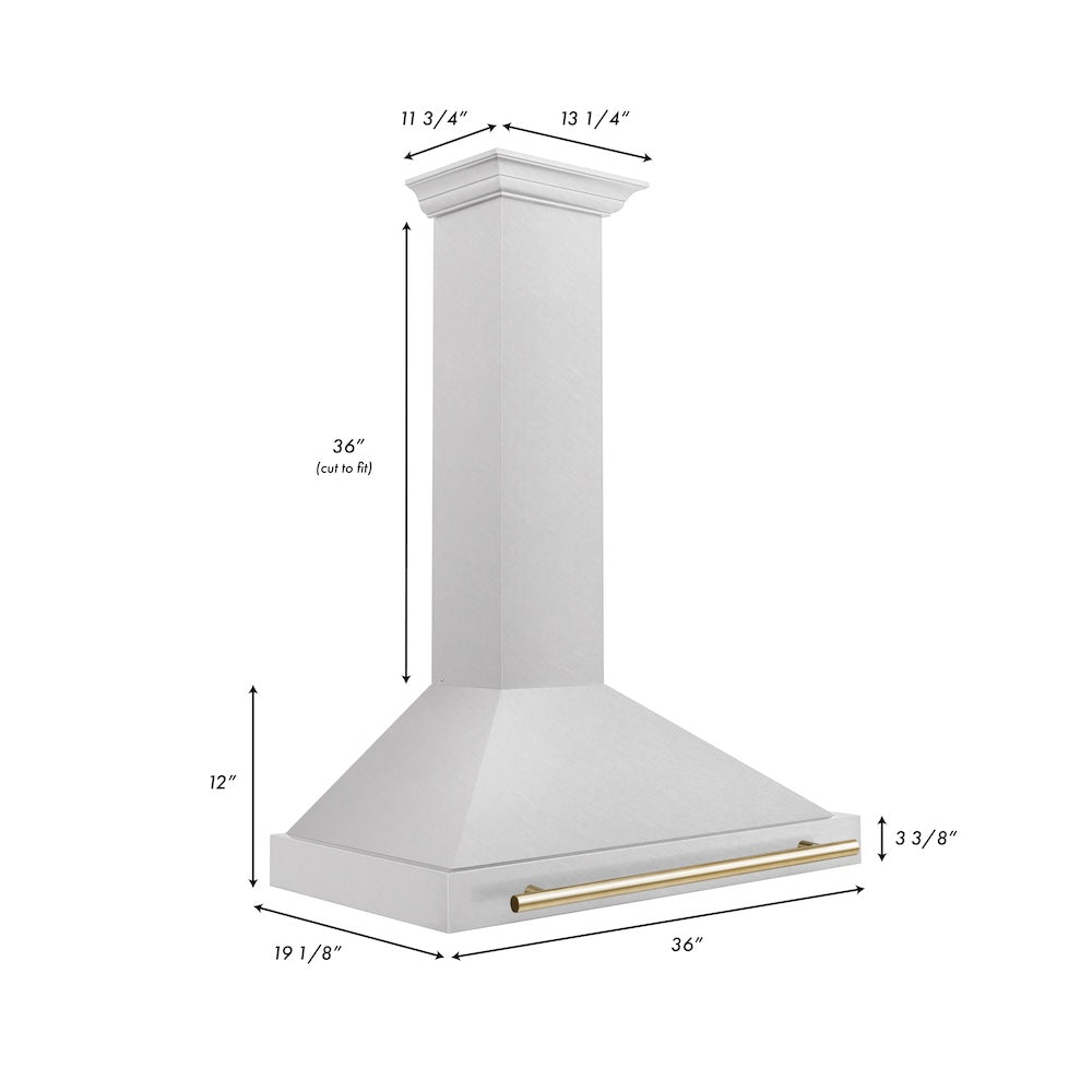 ZLINE Autograph Edition 36-inch range hood in satin stainless steel and polished gold accents KB4SNZ-36-G, view 6