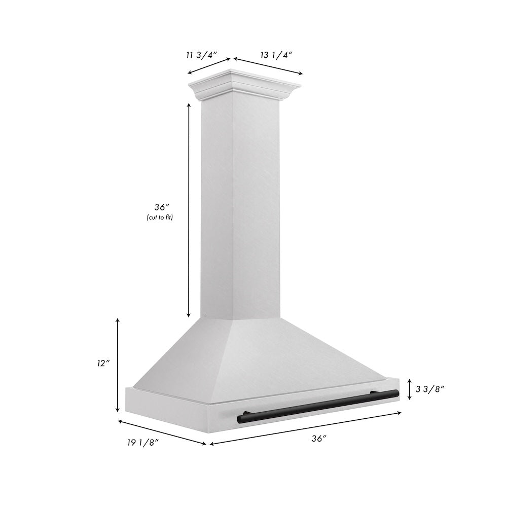 ZLINE Autograph Edition 36-inch range hood in satin stainless steel and matte black accents KB4SNZ-36-MB, view 6