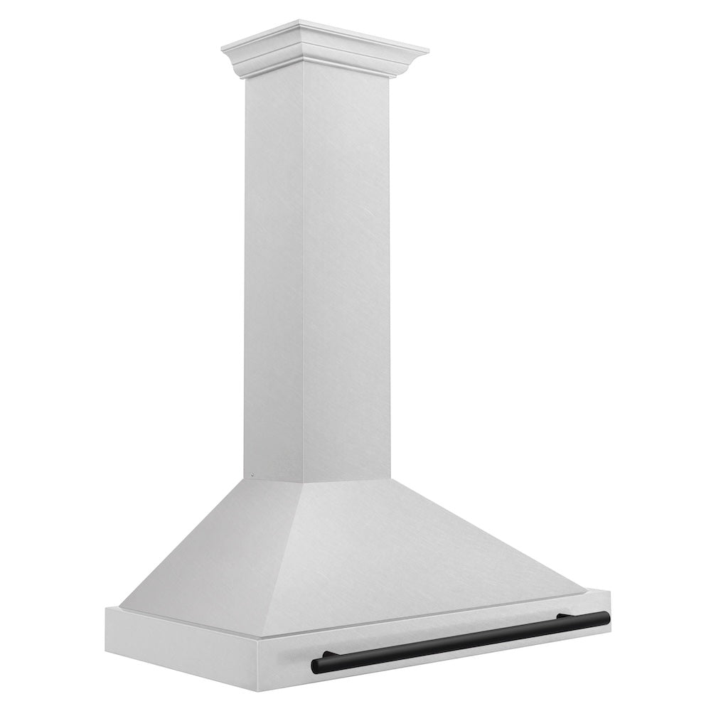 ZLINE Autograph Edition 36-inch range hood in satin stainless steel and matte black accents KB4SNZ-36-MB, side view