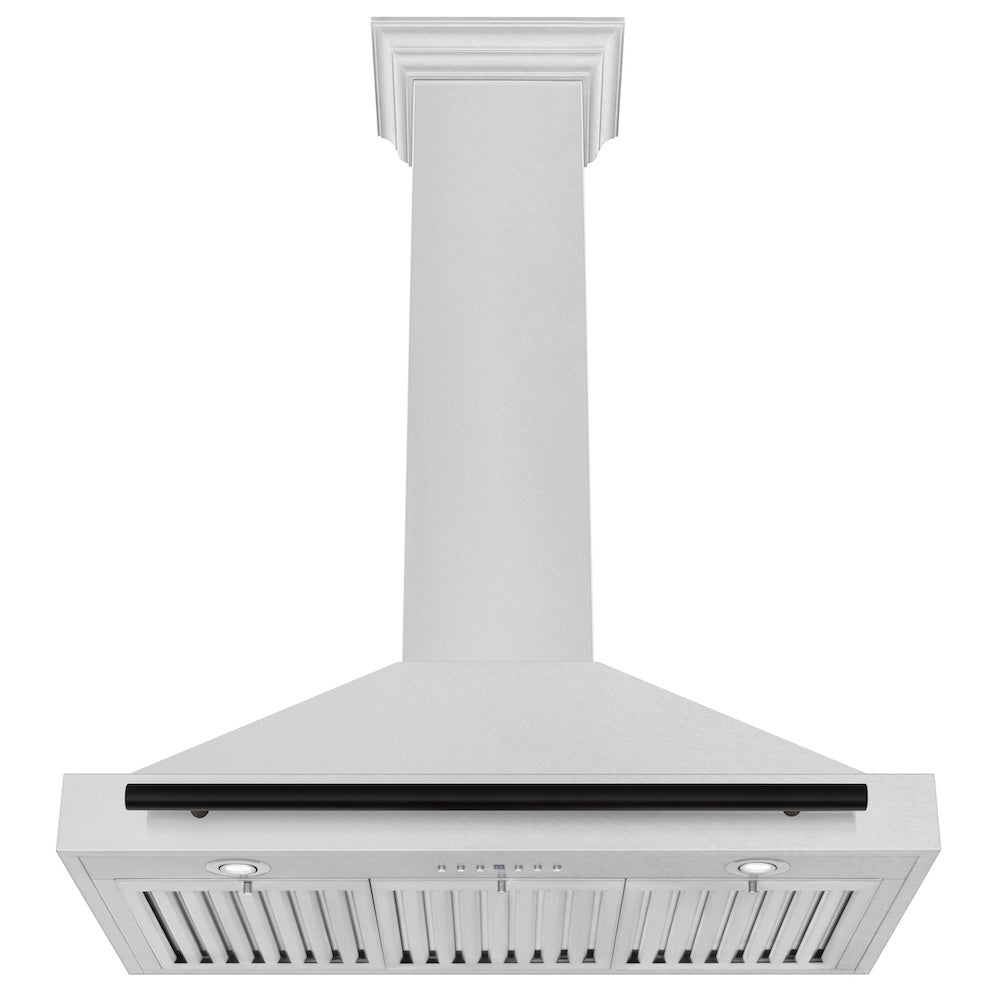 ZLINE Autograph Edition 36-inch range hood in satin stainless steel and matte black accents KB4SNZ-36-MB, view 3