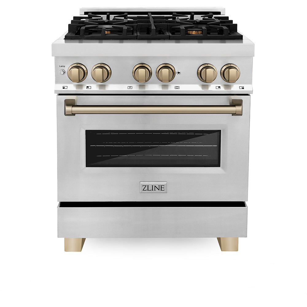 ZLINE Autograph Edition Legacy 30-inch range in stainless steel and champagne bronze accents RAZ-30-CB, front view
