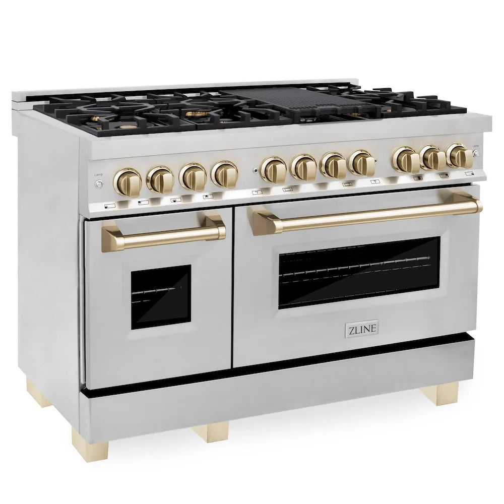 ZLINE Autograph Edition Legacy 48-inch range in stainless steel and polished gold accents RAZ-48-G