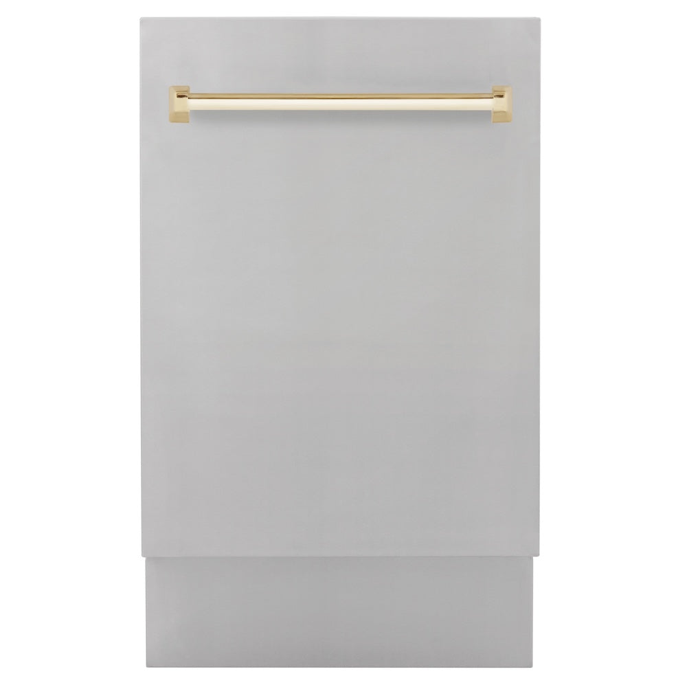 ZLINE Autograph Edition Tallac 18-inch dishwasher in stainless steel and polished gold accents DWVZ-304-18-G