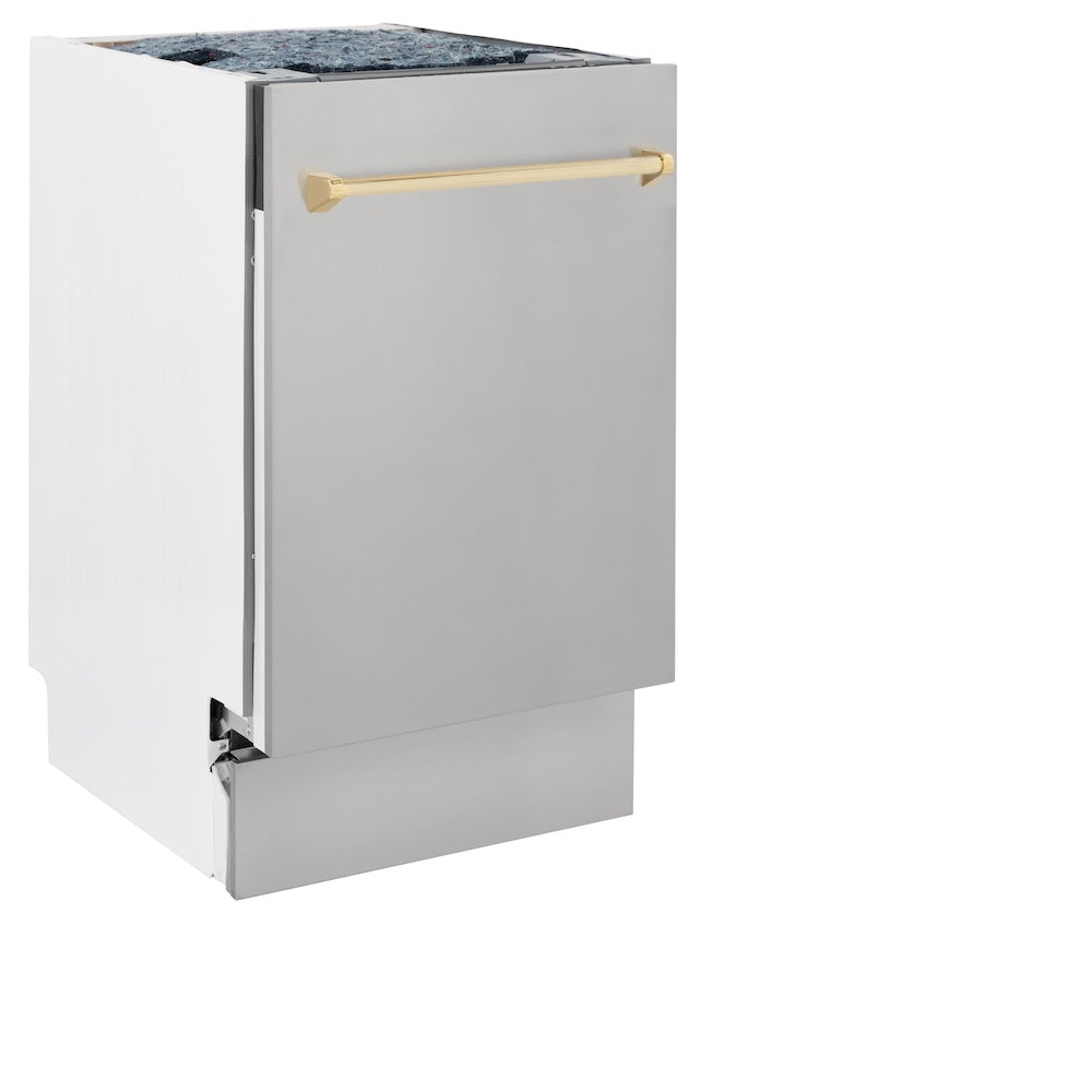 ZLINE Autograph Edition Tallac 18-inch dishwasher in stainless steel and polished gold accents DWVZ-304-18-G, view 6