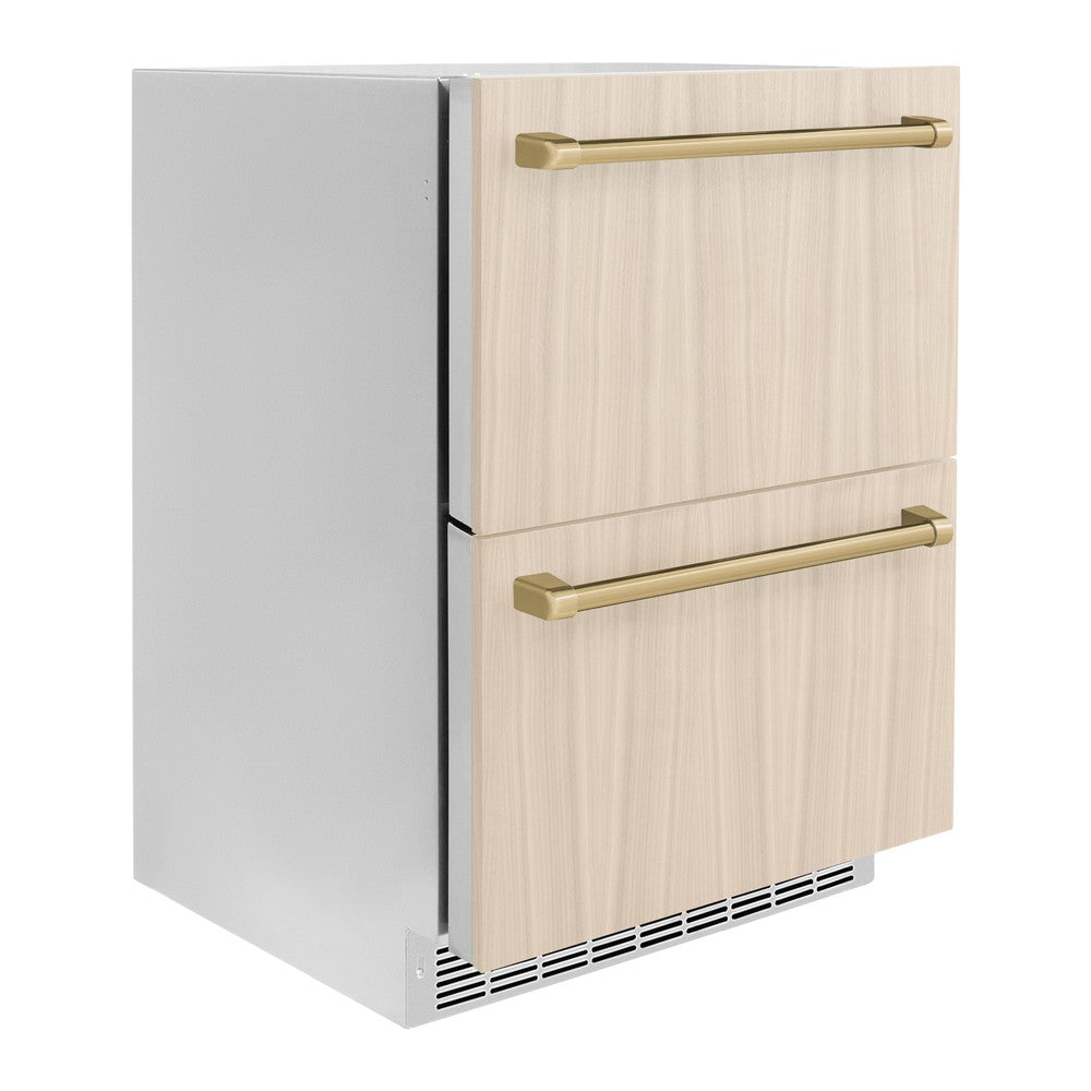 ZLINE Autograph Edition Touchstone 24-inch refrigerator, panel ready and champagne bronze accents RDSPOZ-24-CB, side view