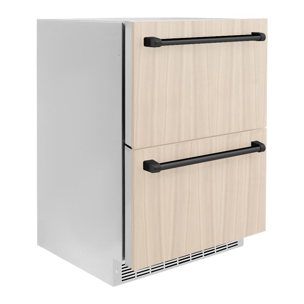 ZLINE Autograph Edition Touchstone 24-inch refrigerator, panel ready and matte black accents RDSPOZ-24-MB, side view