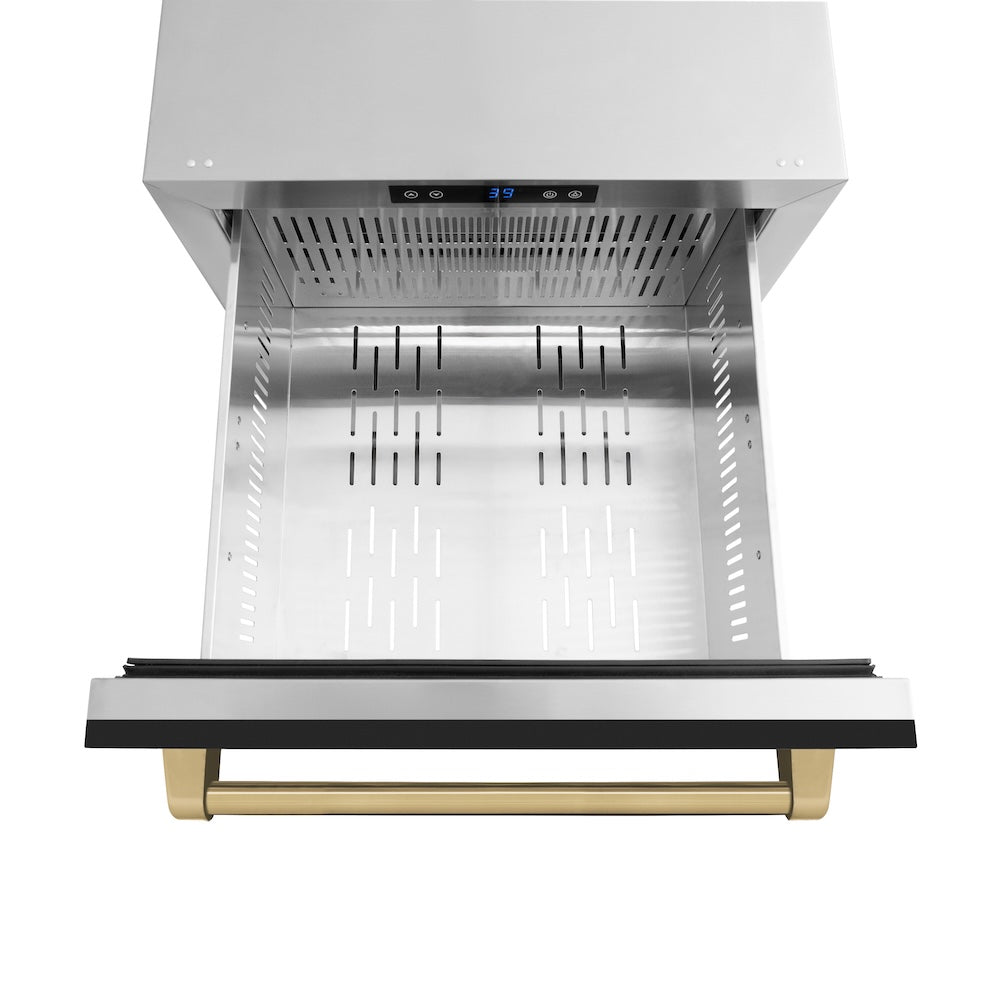 ZLINE Autograph Edition Touchstone 24-inch refrigerator in black matte and champagne bronze accents RDSOZ-BLM-24-CB, detail